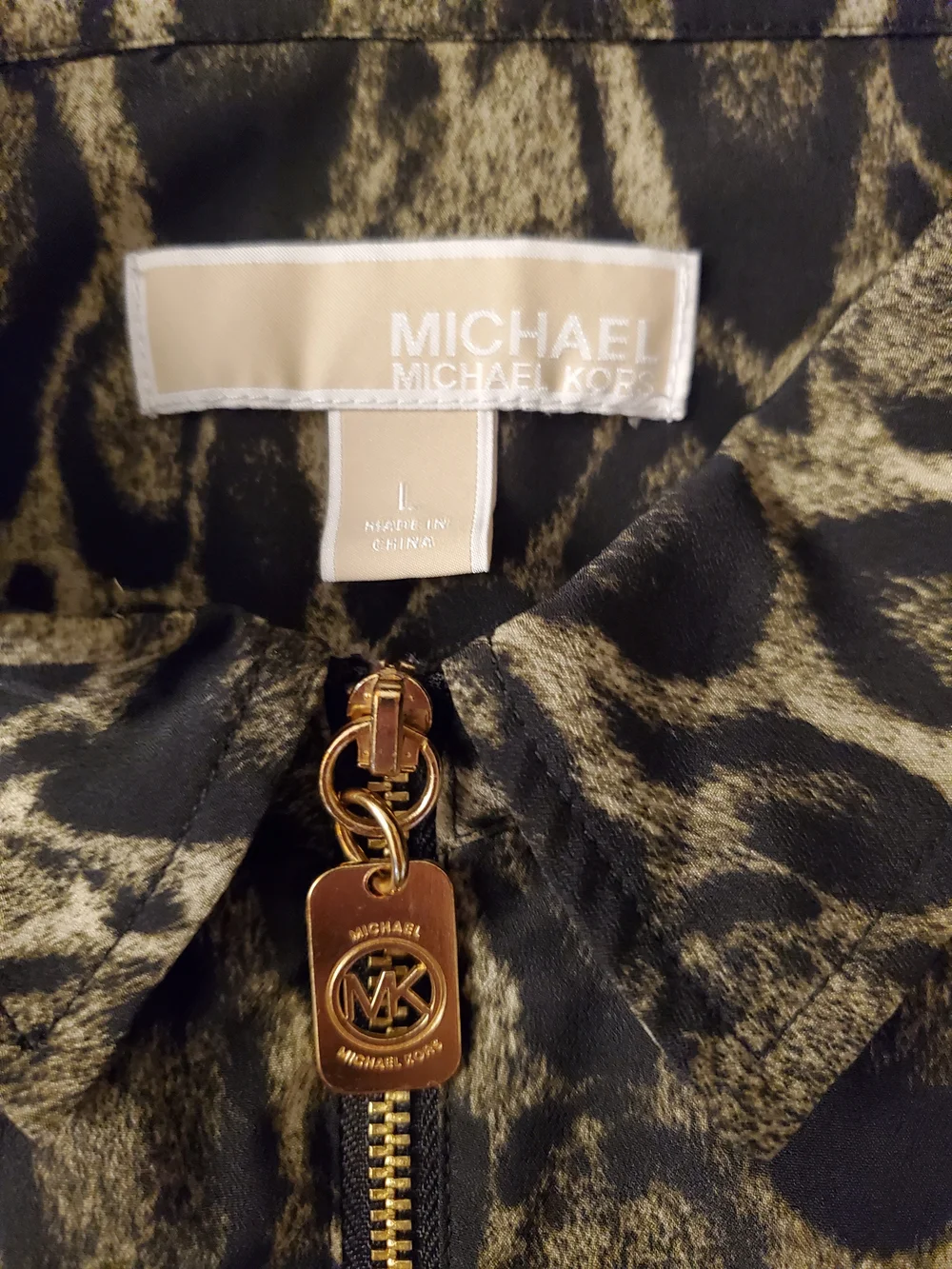 MICHAEL Michael Kors Leopard Print Zip Front Blouse Size L